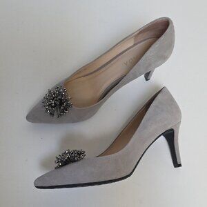 ESCADA | Gray Suede Heels Silver Embellishments Sz 40